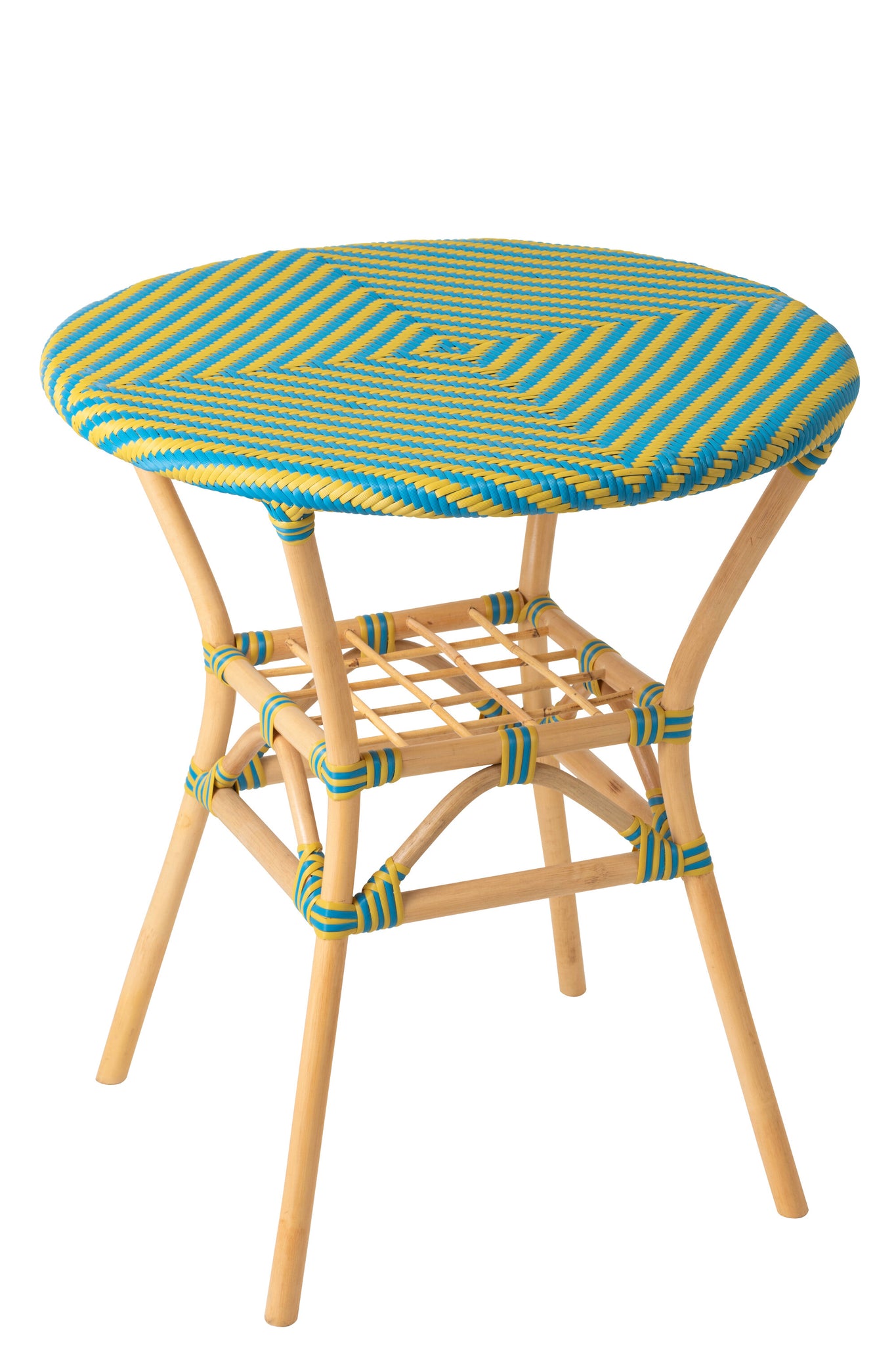 Outdoor Eettafel Geo Rond Rotan Geel/Azuurblauw J-Line