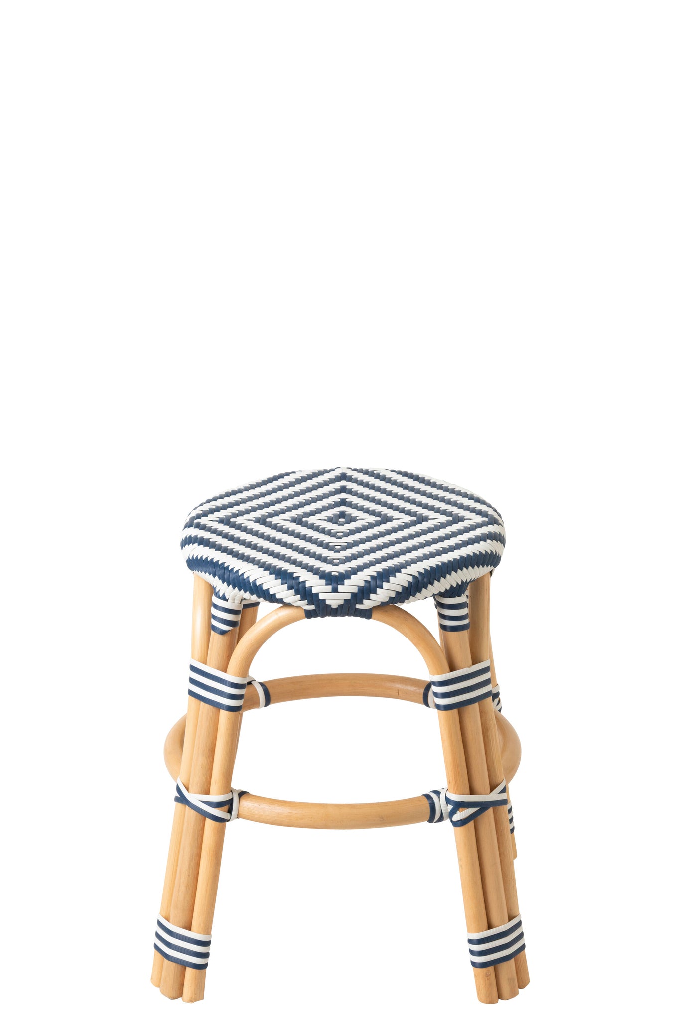 Outdoor Kruk Geo Rond Rotan Blauw/Wit J-Line