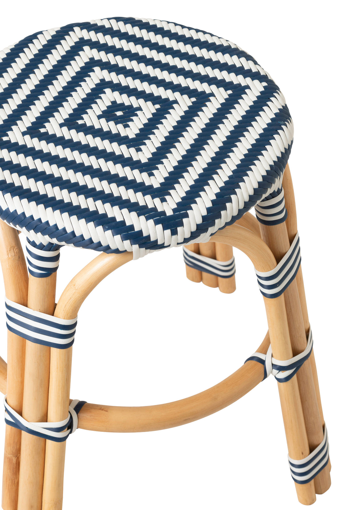 Outdoor Kruk Geo Rond Rotan Blauw/Wit J-Line