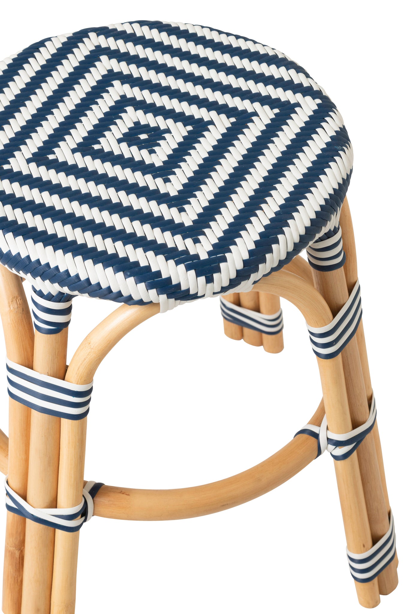 Outdoor Kruk Geo Rond Rotan Blauw/Wit J-Line