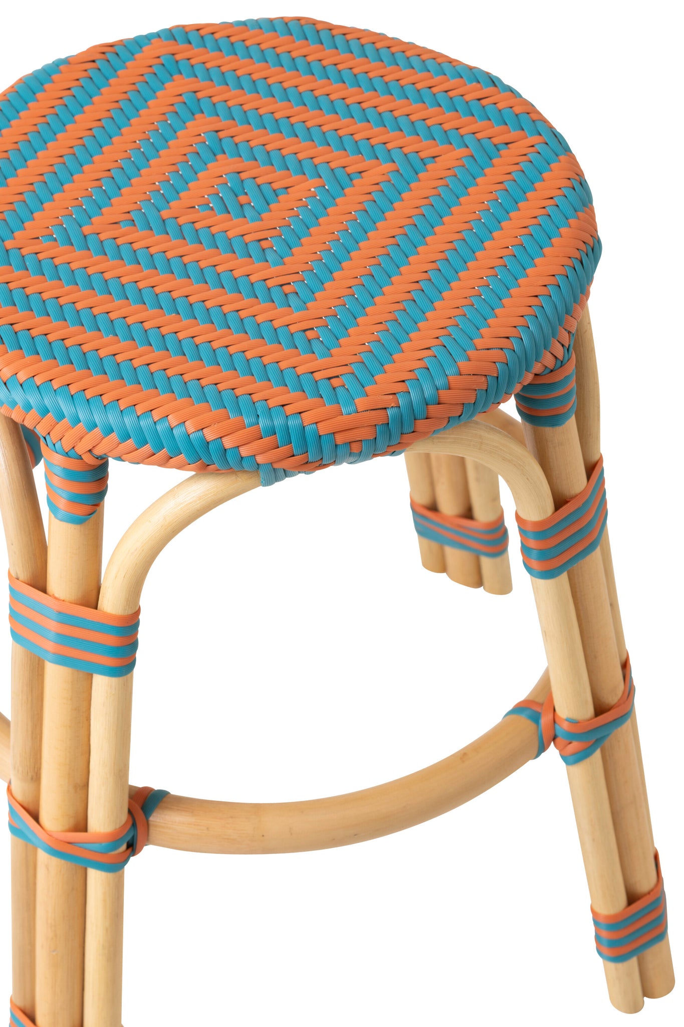 Outdoor Kruk Geo Rond Rotan Oranje/Turquoise J-Line