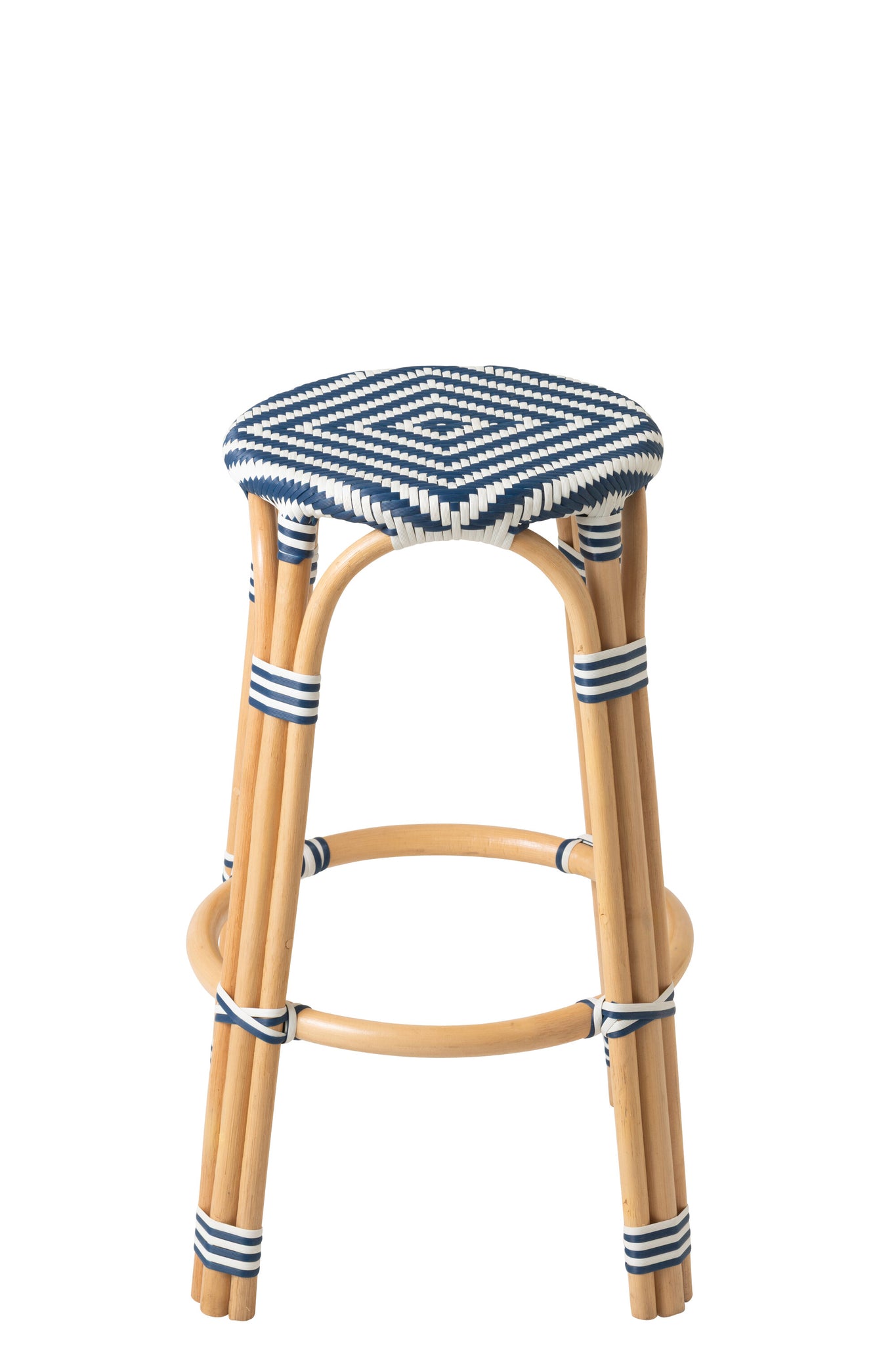 Outdoor Barkruk Geo Rond Rotan Blauw/Wit J-Line