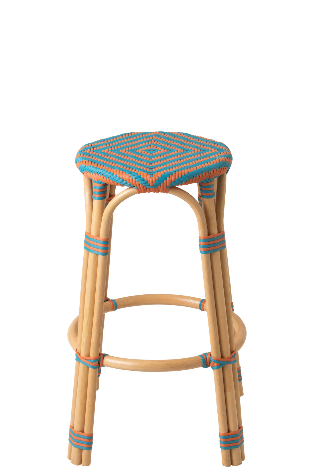 Outdoor Barkruk Geo Rond Rotan Oranje/Turquoise J-Line