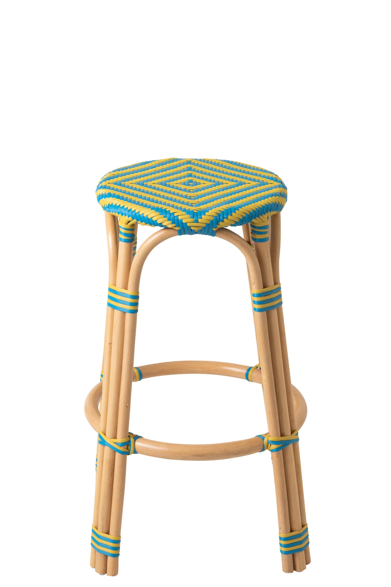 Outdoor Barkruk Geo Rond Rotan Geel/Azuurblauw J-Line
