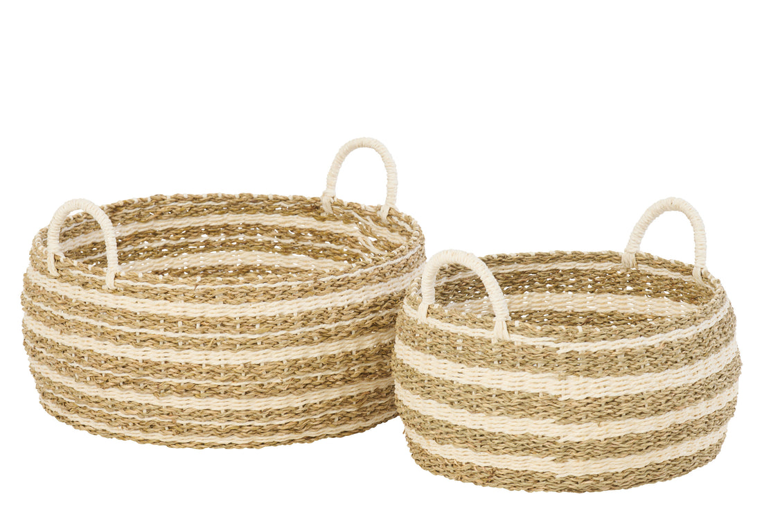 Set Van 2 Mand Gestreept Papier Wit/Naturel J-Line