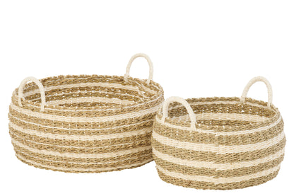 Set Van 2 Mand Gestreept Papier Wit/Naturel J-Line