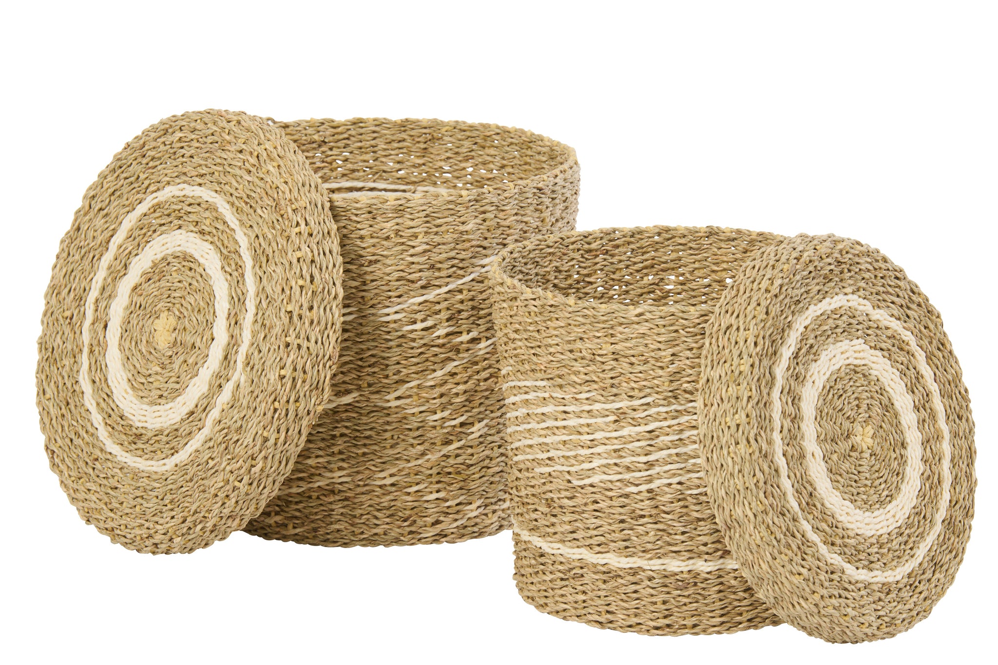 Set Van 2 Mand + Deksel Gestreept Papier Wit/Naturel J-Line