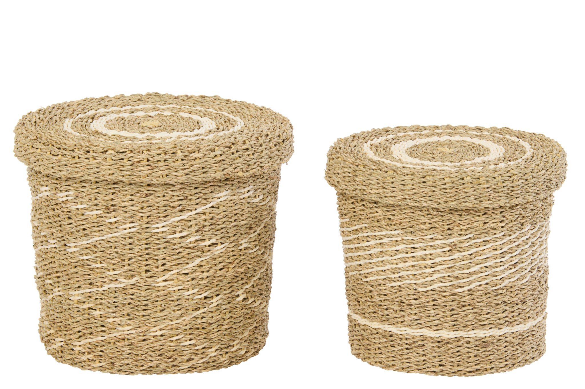 Set Van 2 Mand + Deksel Gestreept Papier Wit/Naturel J-Line
