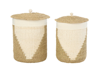 Set Van 2 Mand + Deksel Papier Wit/Naturel J-Line