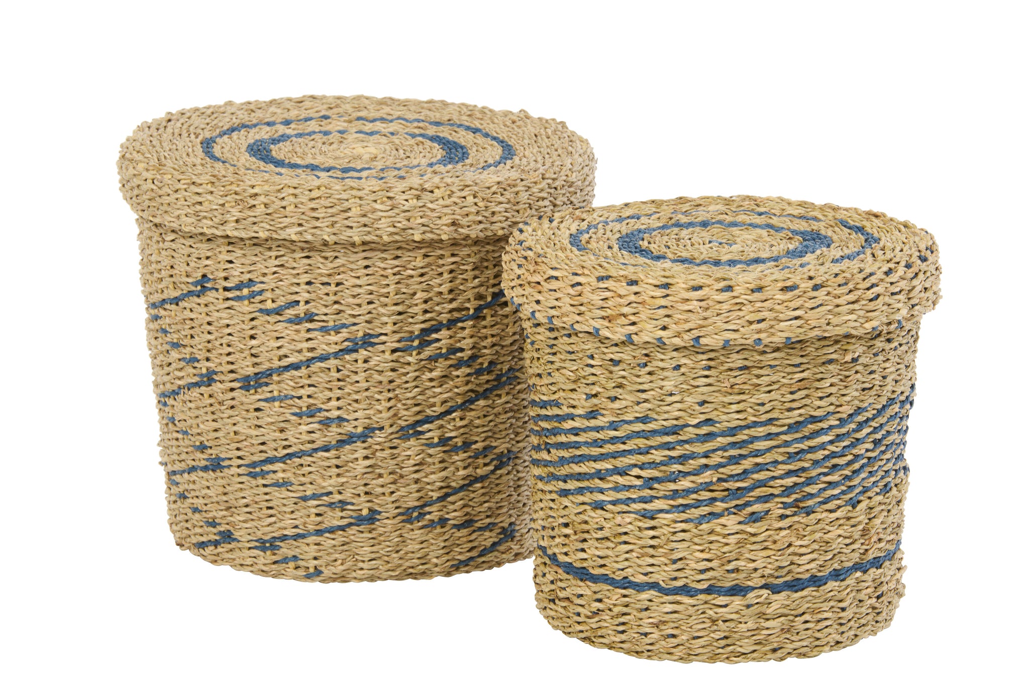 Set Van 2 Mand + Deksel Gestreept Papier Naturel/Blauw J-Line
