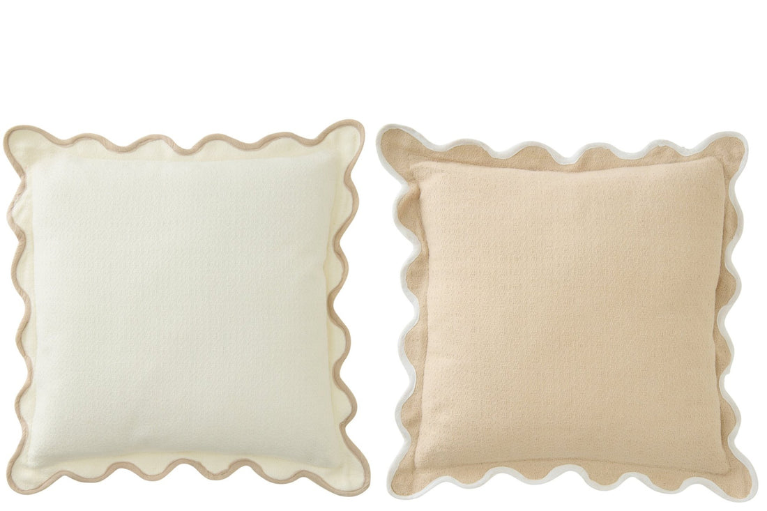 Kussen Geschulpt Katoen Wit/Beige Assortiment Van 2 J-Line
