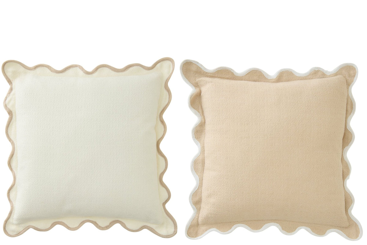 Kussen Geschulpt Katoen Wit/Beige Assortiment Van 2 J-Line