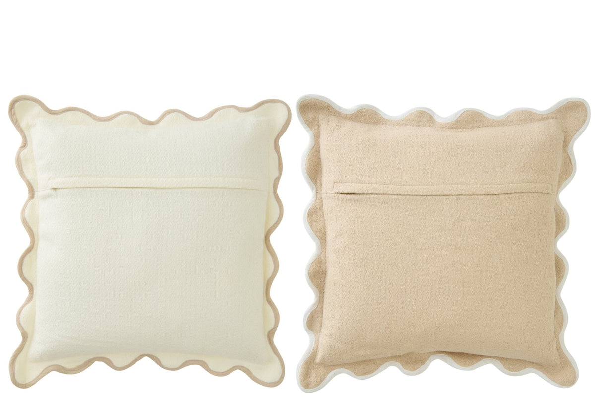 Kussen Geschulpt Katoen Wit/Beige Assortiment Van 2 J-Line