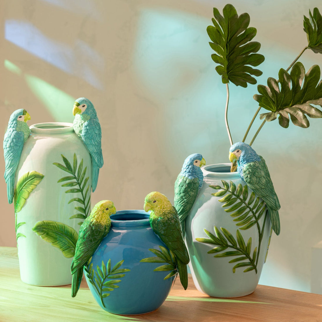 Vaas Papegaaien Keramiek Groen/Blauw Small J-Line