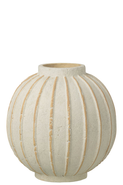 Vaas Bal Gestreept Terracotta Gebroken Wit/Beige Large J-Line