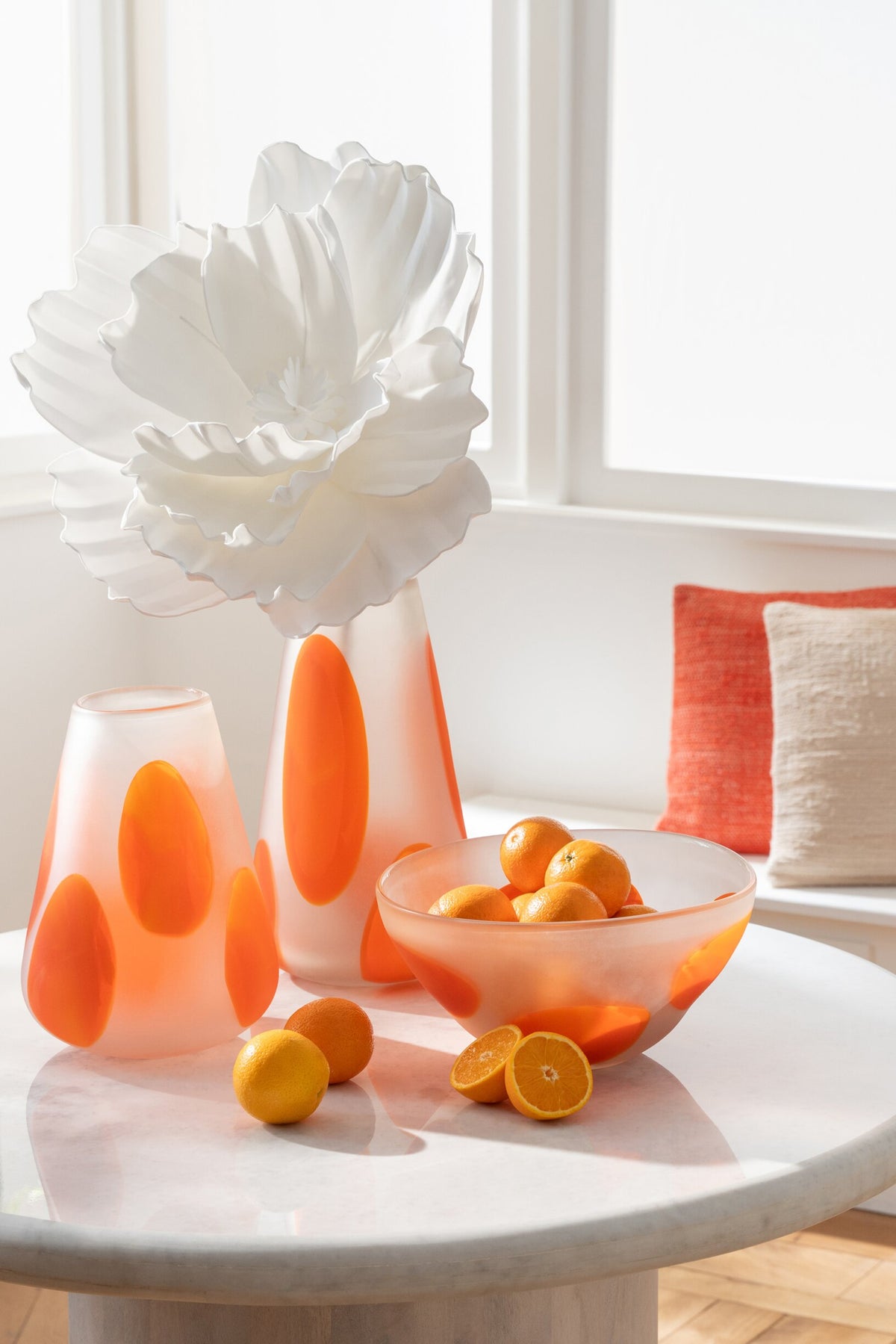 Sierschaal Stippen Glas Donkeroranje/Transparant J-Line