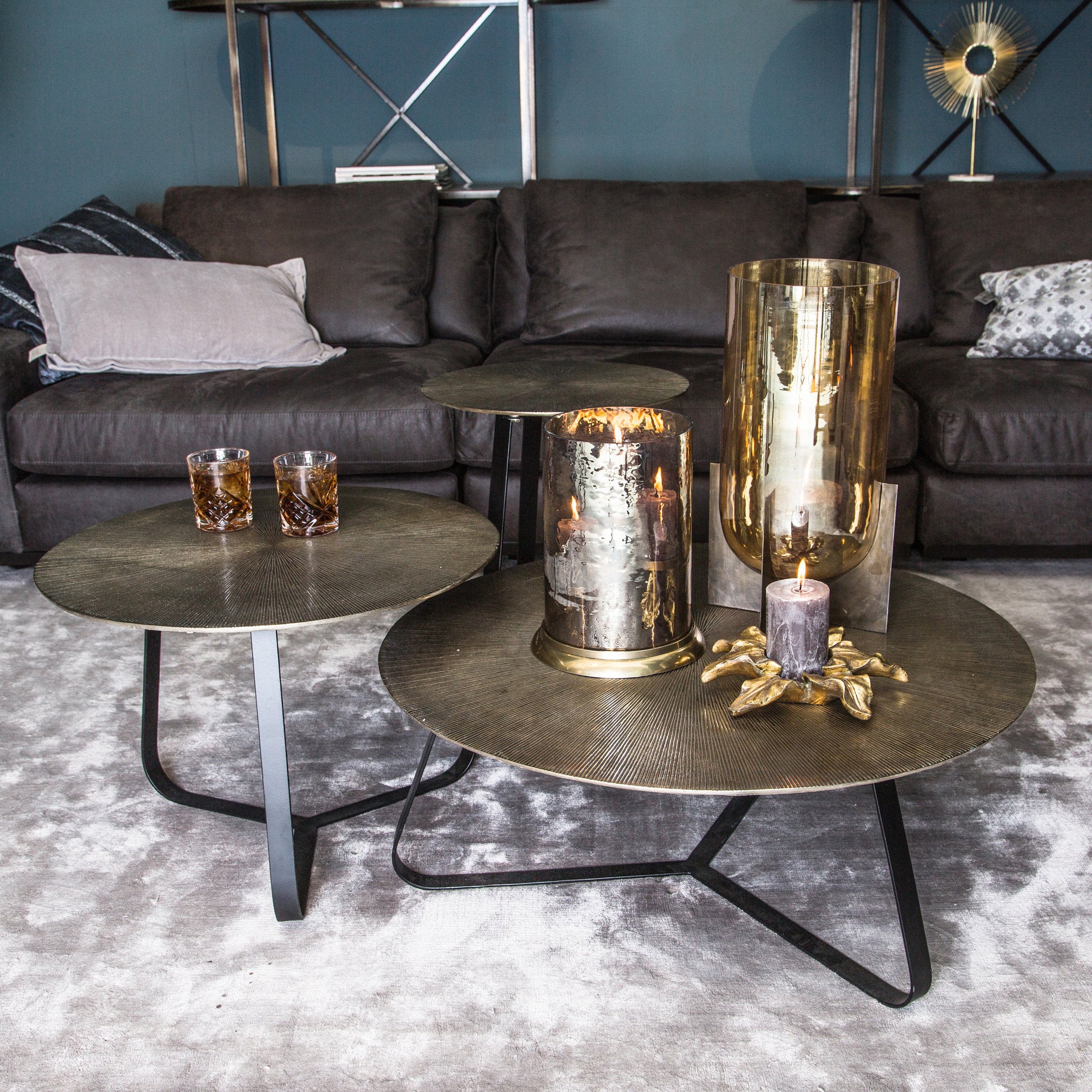 Kae Gold Alu Black Iron Round Coffee Table M PTMD