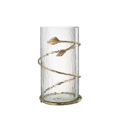 Glazen Windlicht met Gouden Bladeren Ø17.5x34cm J-Line