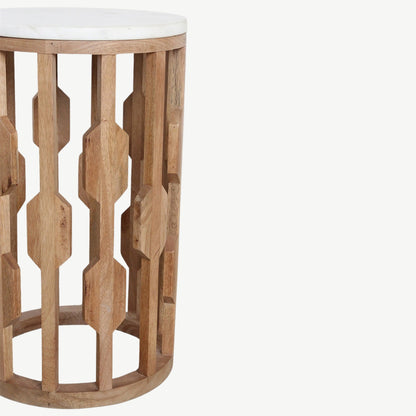 Atjeh bijzettafel marmer wit – 40x40x50 cm Raw Materials