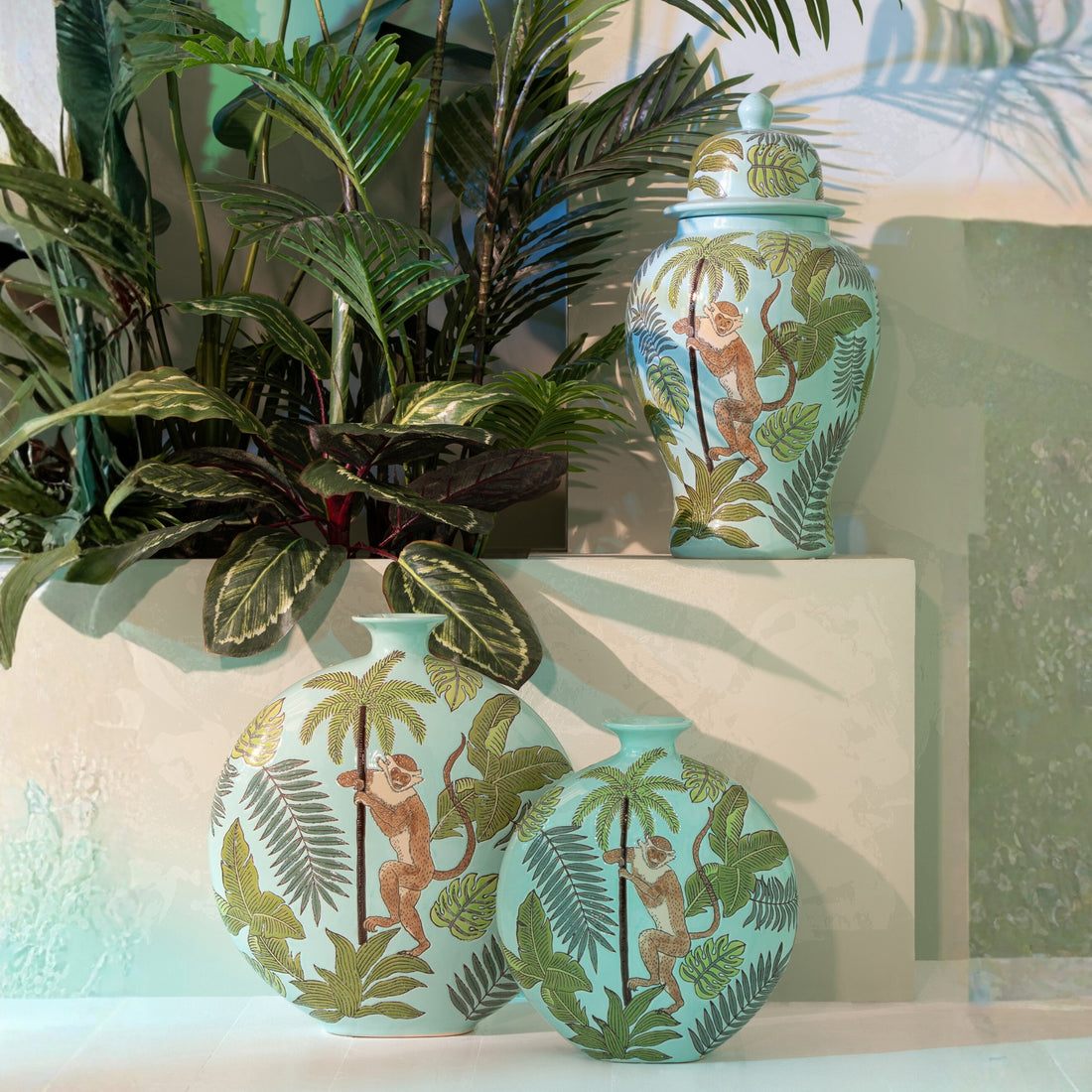 Jungle Kruik Aap Porselein Ø29,5cmxH54,5 J-Line