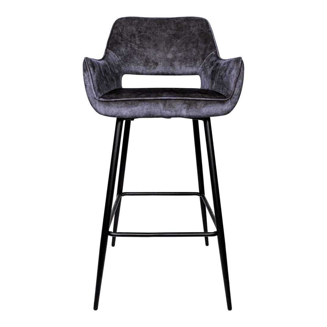 Fallon Velvet Anthracite Bar Stool Black Metal Leg Set van 2 PTMD