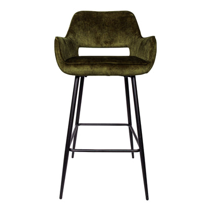 Fallon Velvet Green Bar Stool Black Metal Leg KD Set van 2 PTMD