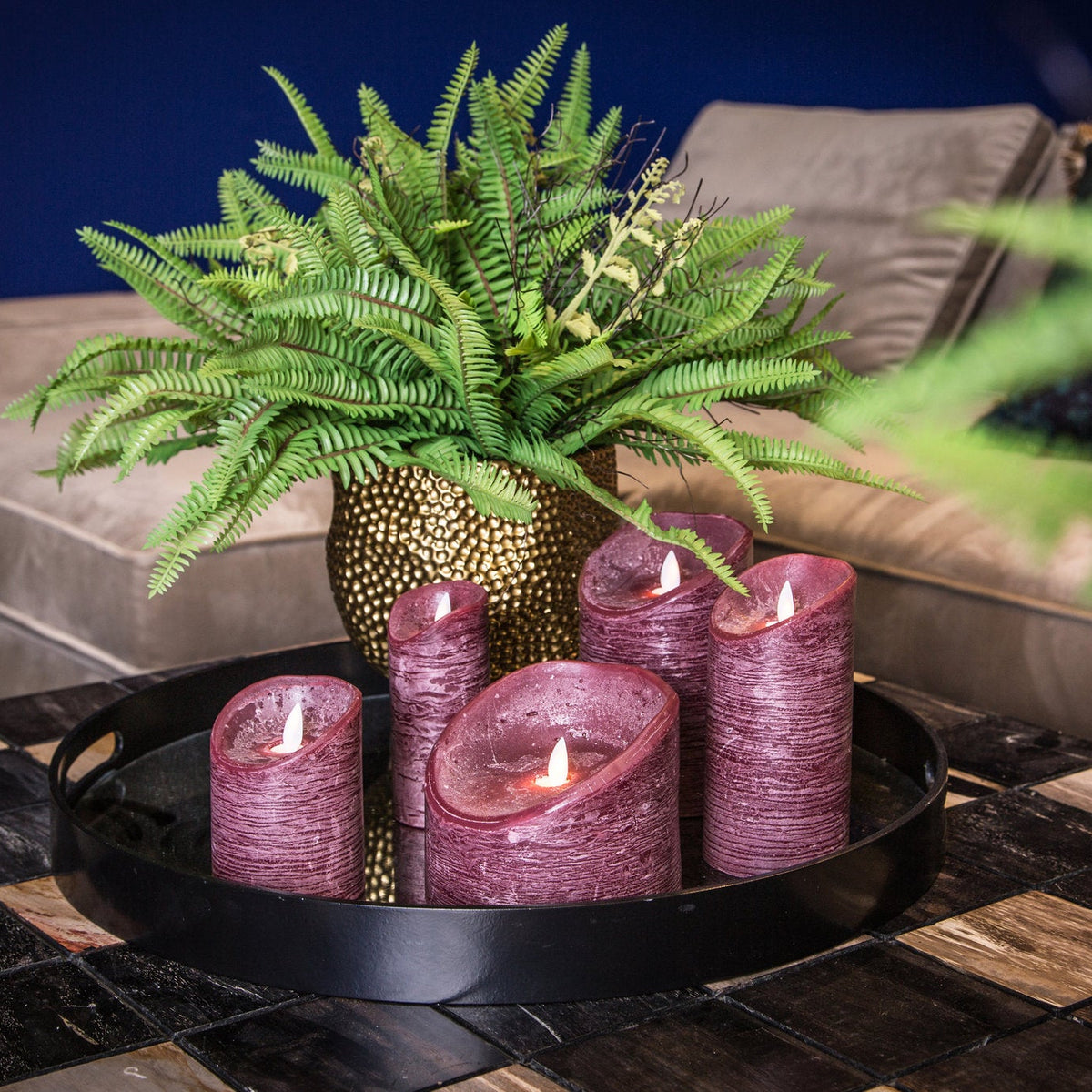 Set van 5 LED Kaarsen Rustic Bordeaux PTMD