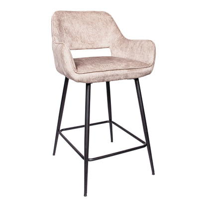 Fal LOW Velvet Khaki Bar Stool Black Metal Leg KD Set van 2 PTMD