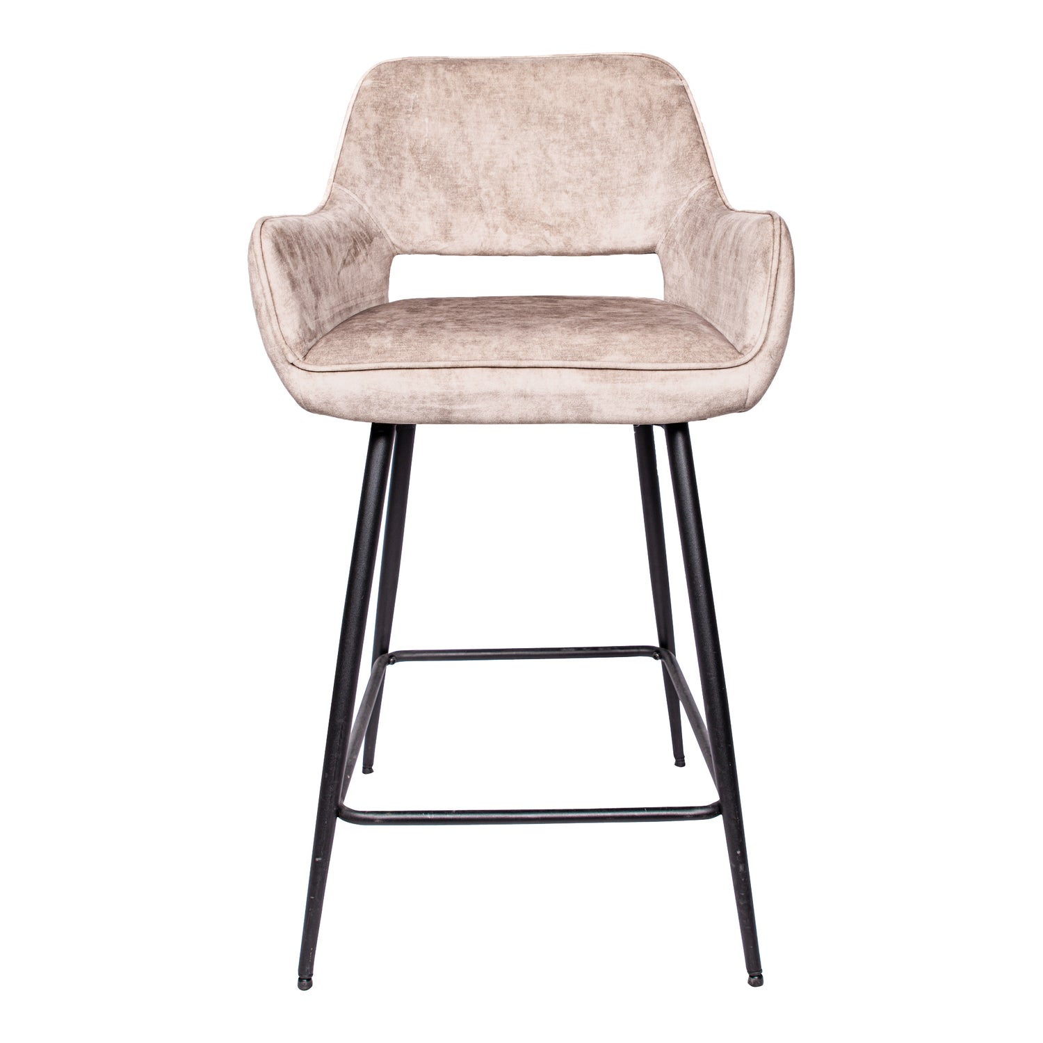 Fal LOW Velvet Khaki Bar Stool Black Metal Leg KD Set van 2 PTMD
