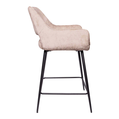 Fal LOW Velvet Khaki Bar Stool Black Metal Leg KD Set van 2 PTMD