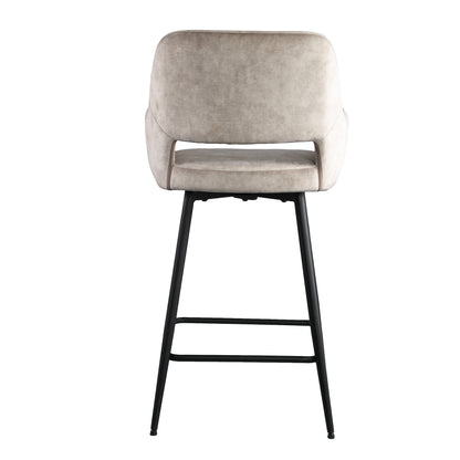 Fal LOW Velvet Khaki Bar Stool Black Metal Leg KD Set van 2 PTMD