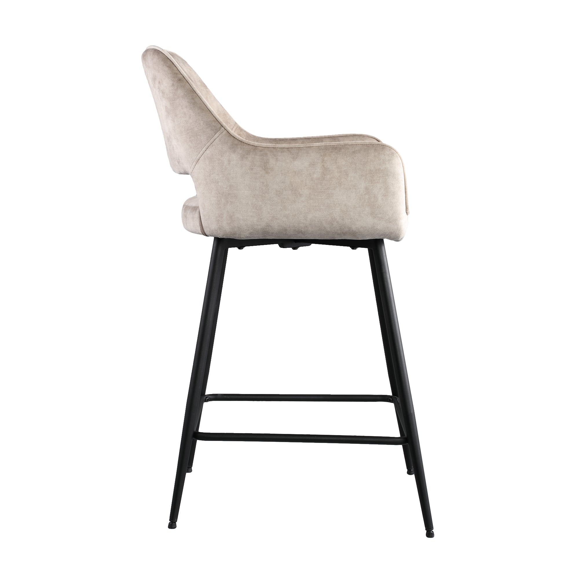 Fal LOW Velvet Khaki Bar Stool Black Metal Leg KD Set van 2 PTMD