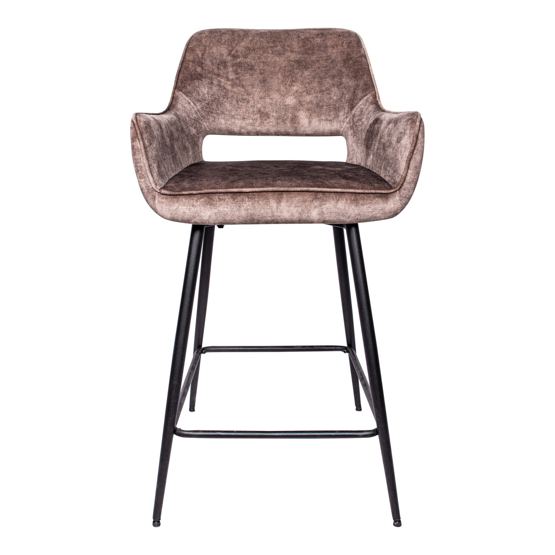 Fal LOW Velvet Brown Bar Stool Black Metal Leg Set van 2 PTMD