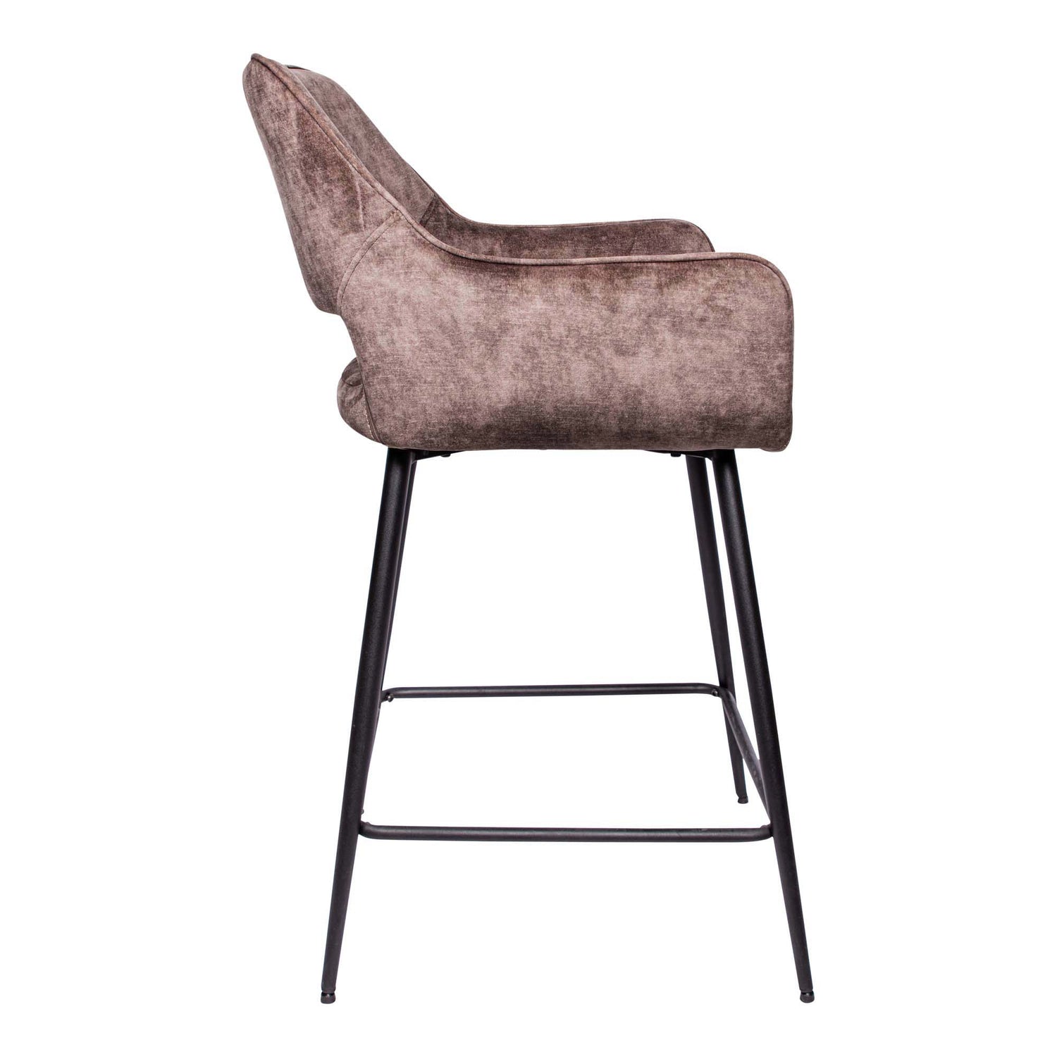 Fal LOW Velvet Brown Bar Stool Black Metal Leg Set van 2 PTMD
