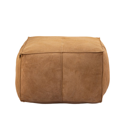 Marieke Camel-farbener Pouf aus Veloursleder, quadratisch, PTMD