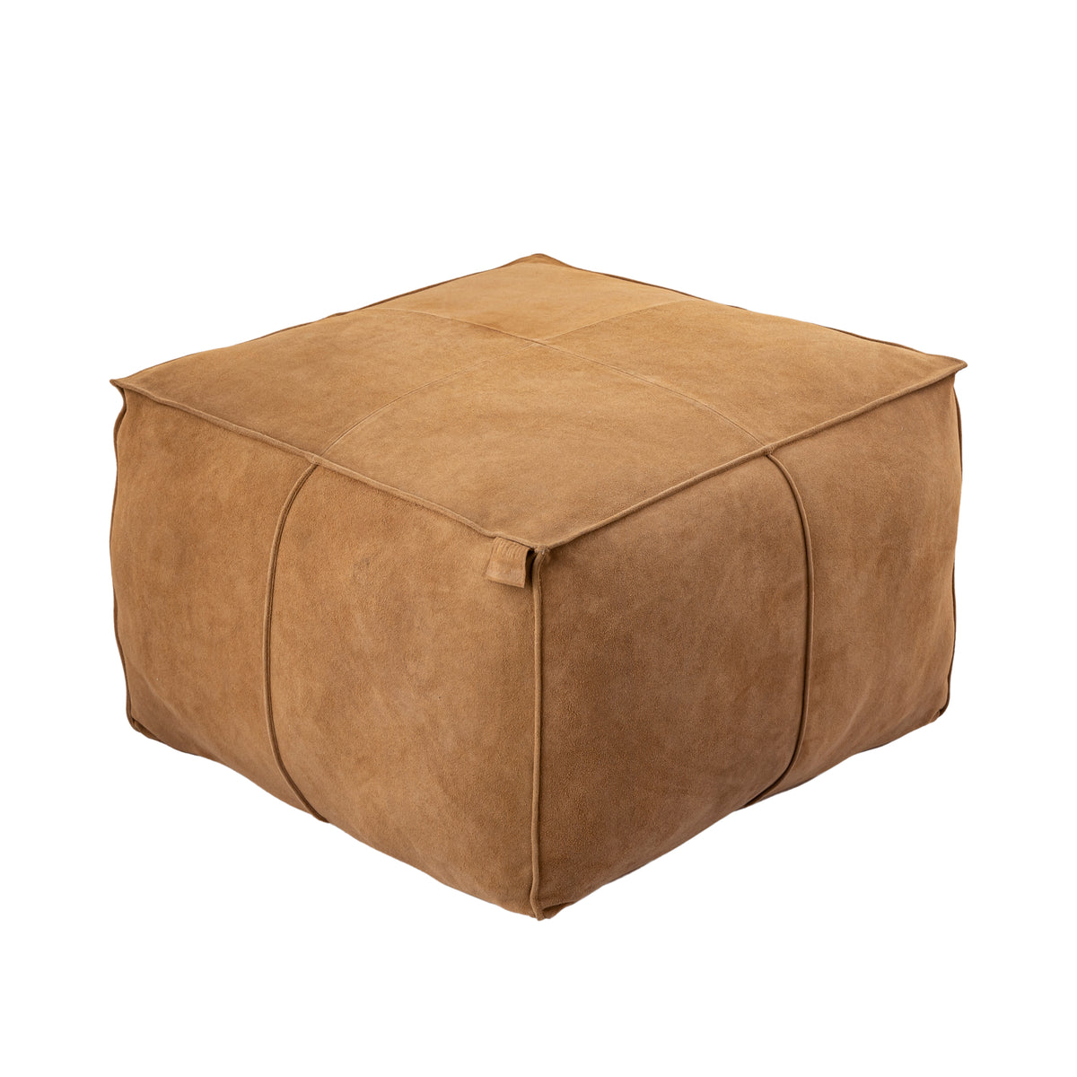 Marieke Camel-farbener Pouf aus Veloursleder, quadratisch, PTMD