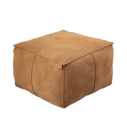 Marieke Camel-farbener Pouf aus Veloursleder, quadratisch, PTMD