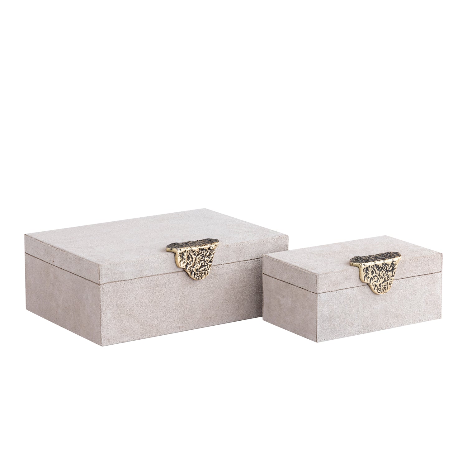 Hazael Beige Suede Box Golden Handle Set Of 2 PTMD