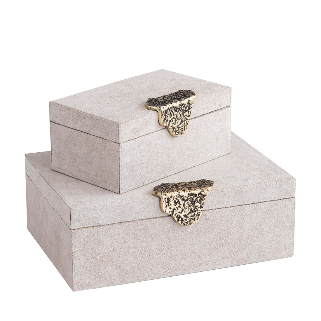 Hazael Beige Suede Box Golden Handle Set Of 2 PTMD