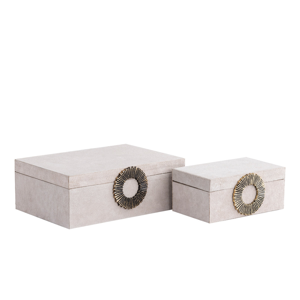 Hazael Beige Suede Box Golden Handle Set van 2 PTMD
