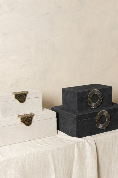 Hazael Beige Suede Box Golden Handle Set van 2 PTMD