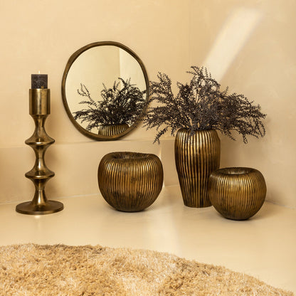 Russel Gold Alu Round Pot Ribbed High 35x32x63cm PTMD