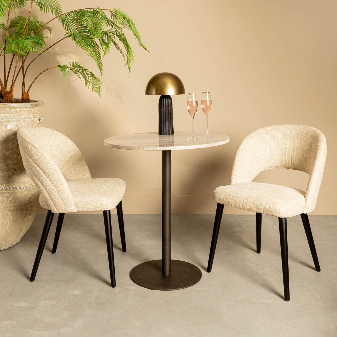Plaza Bistrotable Round White Marble Taupe Base PTMD