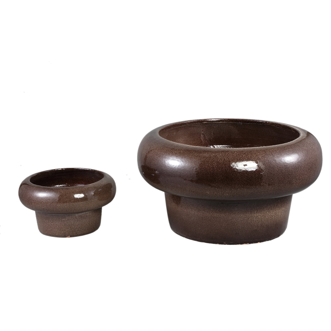 Megga Brown Big Glazed Ceramic Pot Thick Border Set van 2 PTMD