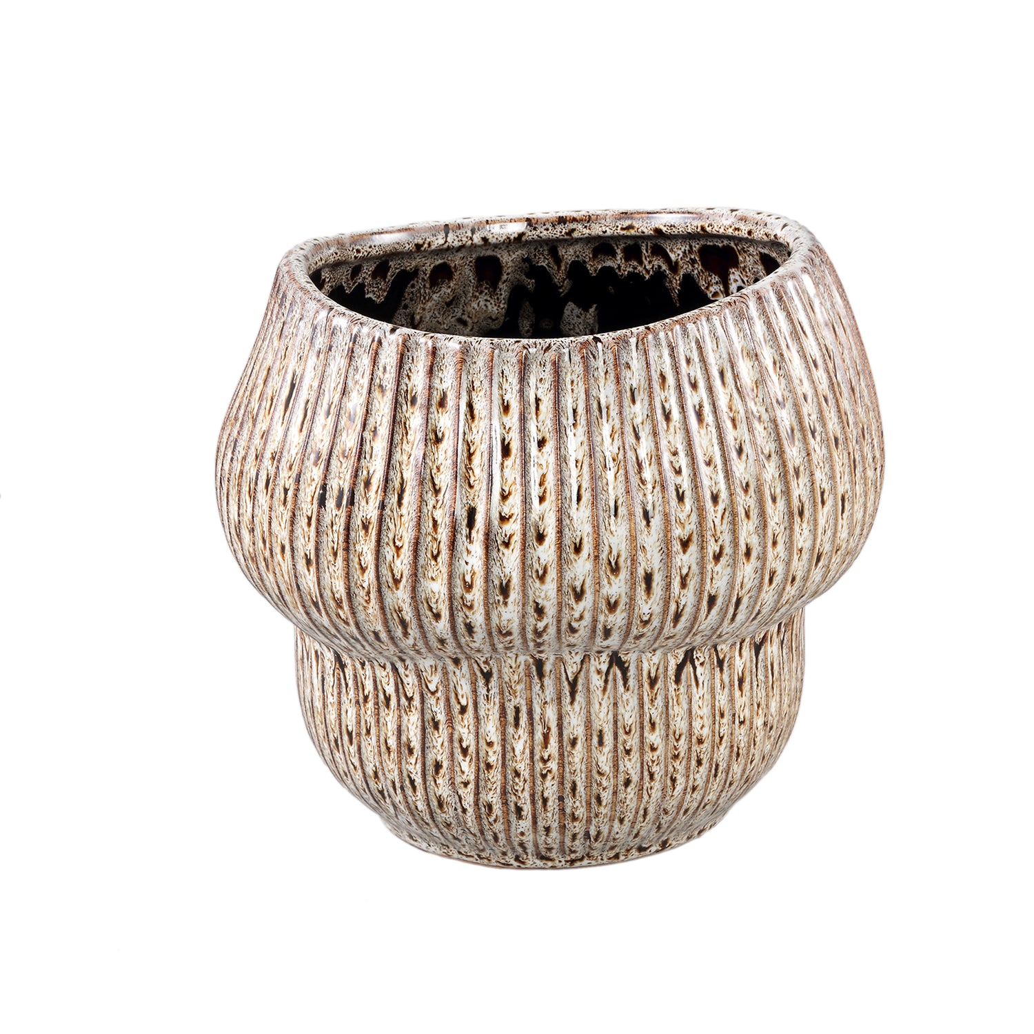 Colby Brown Keramiek Pot Rond Shaped With Lines L Ø21xH20cm PTMD