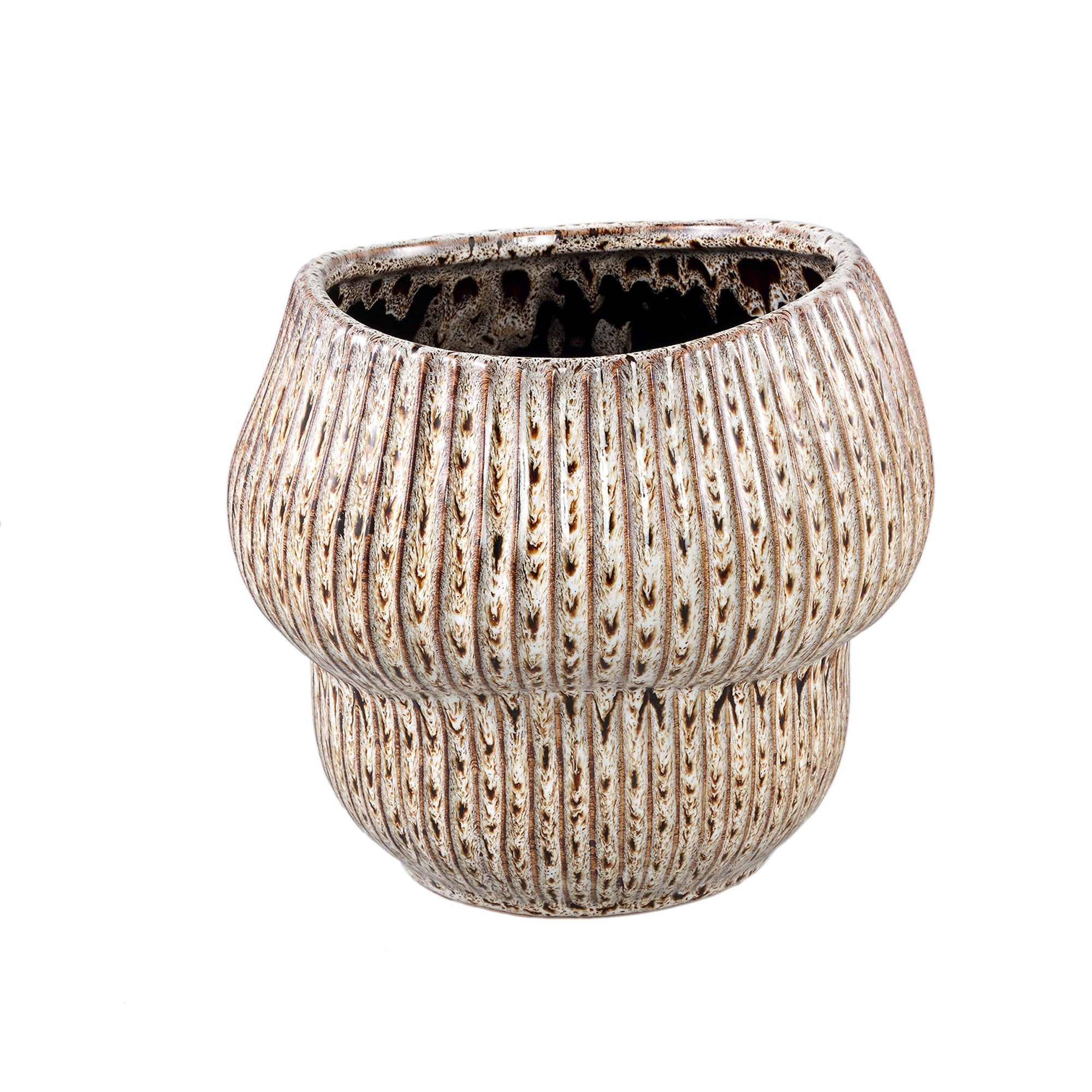 Colby Brown Keramiek Pot Rond Shaped With Lines L Ø21xH20cm PTMD