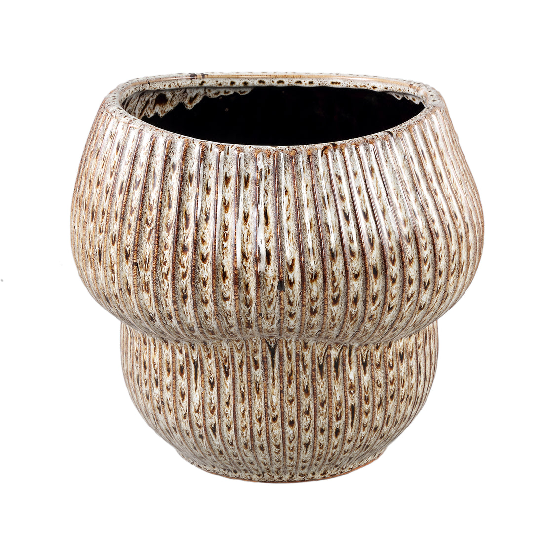 Colby Bruin Keramiek Pot Rond Shaped With Lines XL Dia25cmxH23cm PTMD