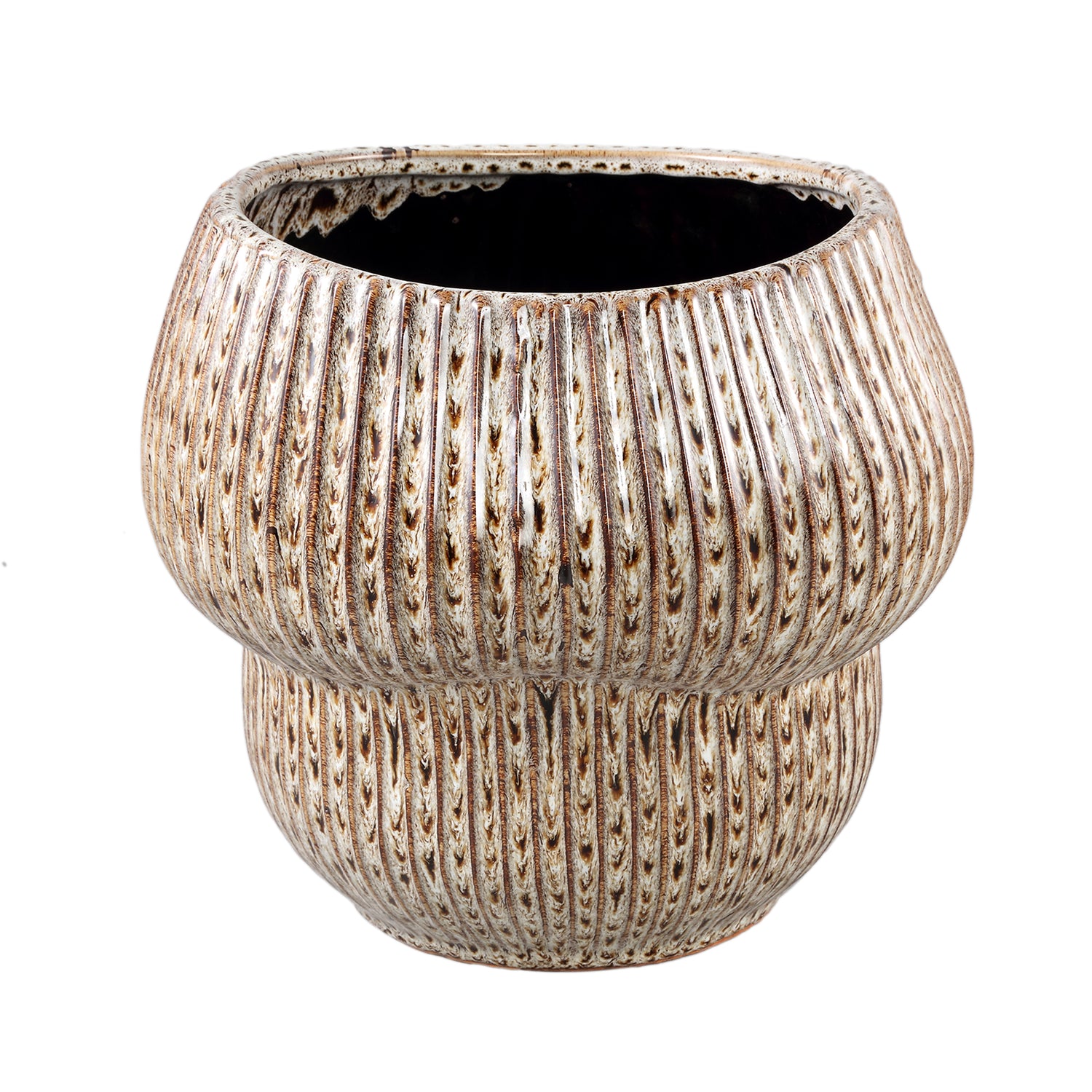 Colby Bruin Keramiek Pot Rond Shaped With Lines XL Dia25cmxH23cm PTMD
