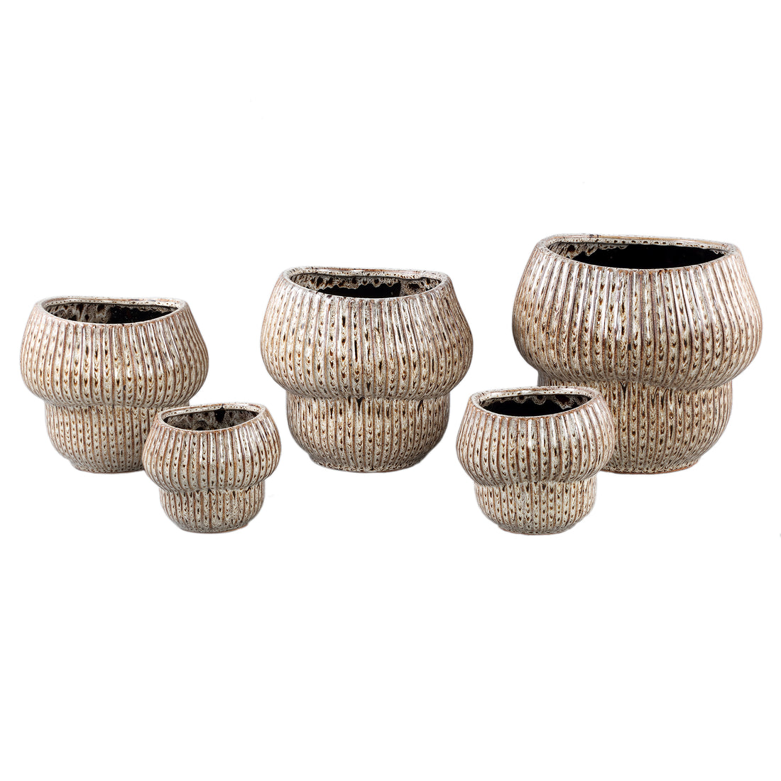 Colby Bruin Keramiek Pot Rond Shaped With Lines XL Dia25cmxH23cm PTMD