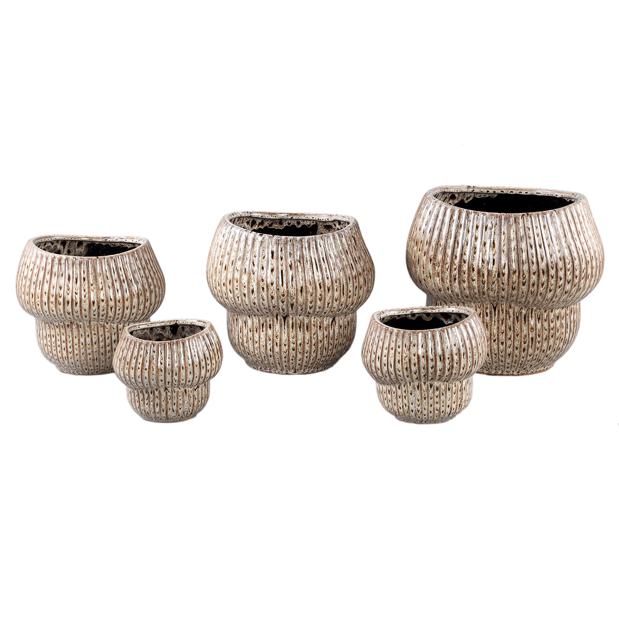 Colby Bruin Keramiek Pot Rond Shaped With Lines XL Dia25cmxH23cm PTMD